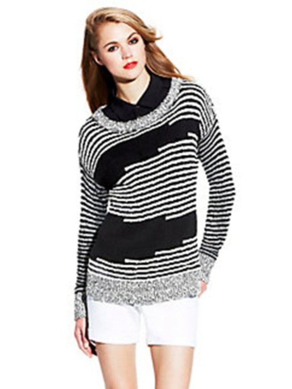 Two by VINCE CAMUTO Ivory & Black Zig Zag Intarsia Sweater NWT  $99